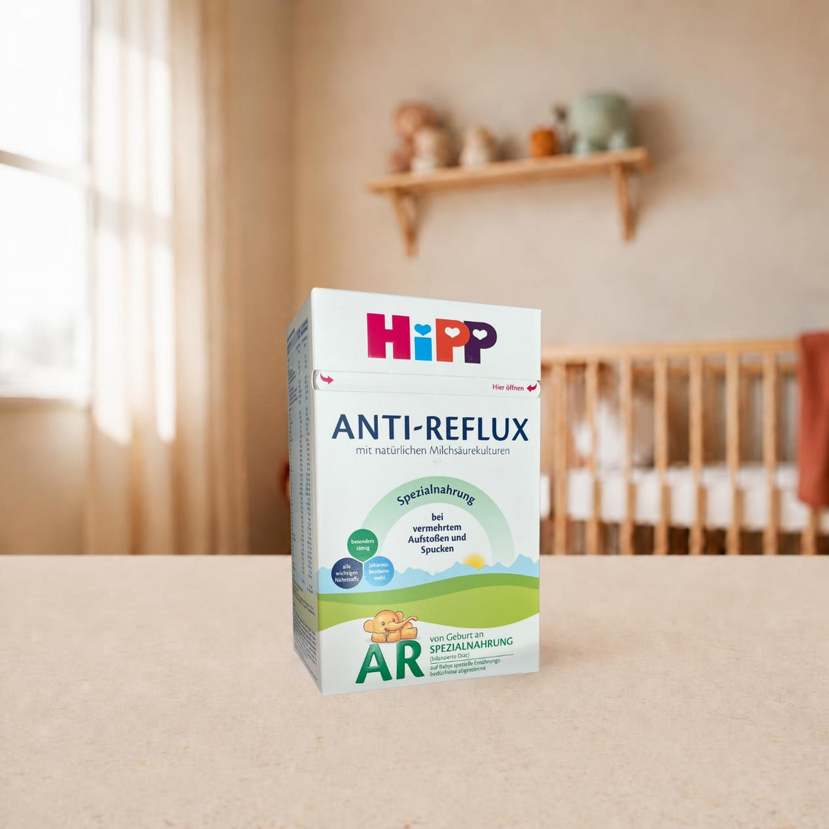 HiPP Anti-Reflux AR special formula 600g (German) in a nursery